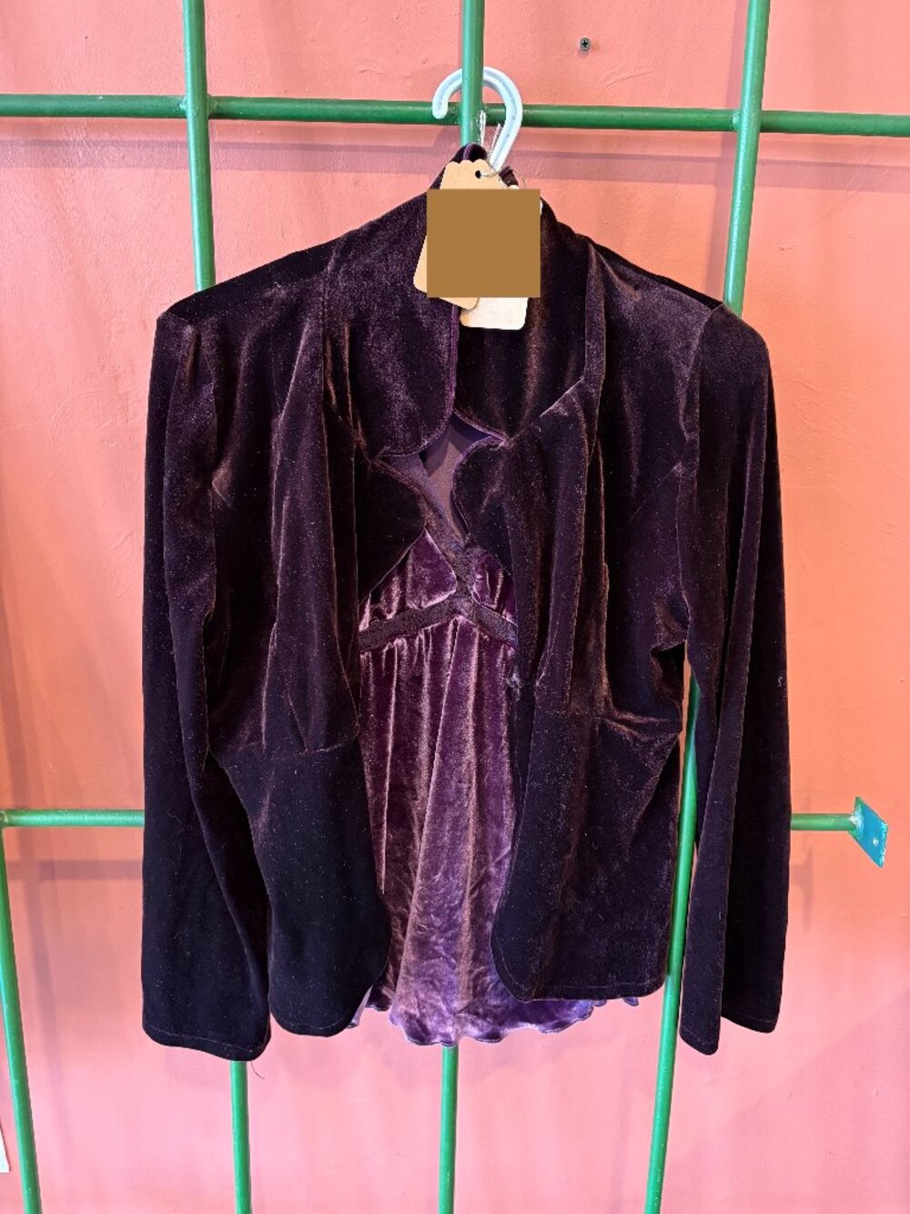 Whimsygoth Y2K Crush Velvet Purple Lace Tank and Blazer